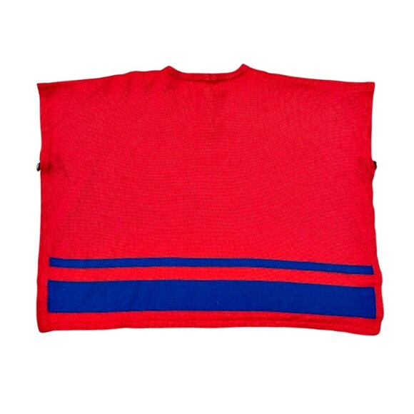 Draper James Womens Sweater Cape Poncho OS One Size Red Blue Wool Blend Nautical - Picture 7 of 11